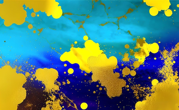 A blue and yellow background with a blue background and the word