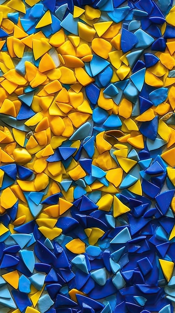 A blue and yellow background with yellow and blue triangles.