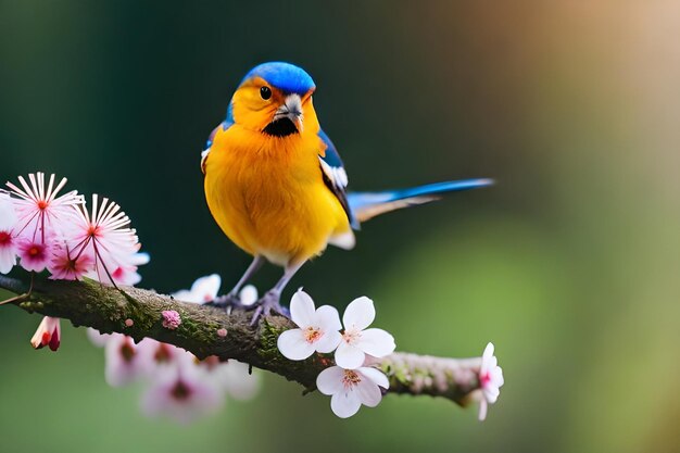 A blue and yellow bird with a blue head and a blue head