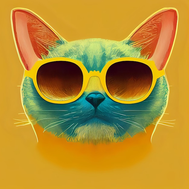 Blue and yellow cat with sunglasses