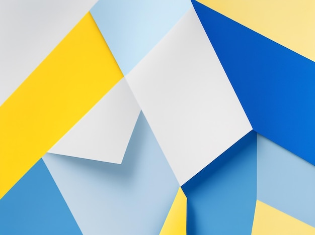 Blue and yellow color paper geometric flat lay composition