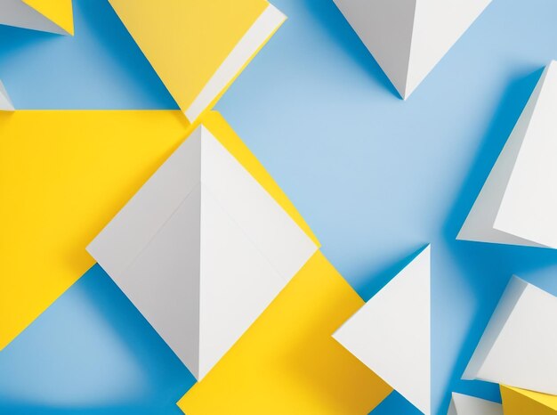 Blue and yellow color paper geometric flat lay