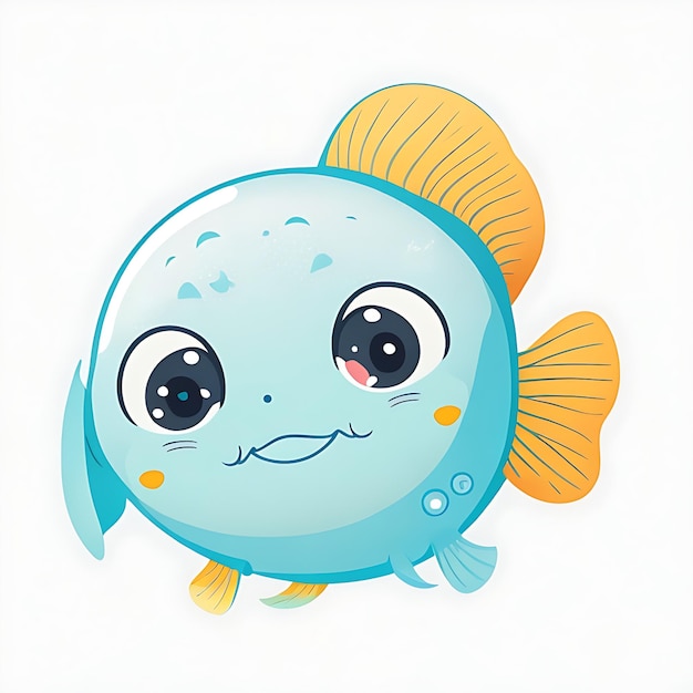 Photo blue and yellow cute fish illustration