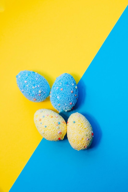 Blue and yellow easter eggs on yellow and blue patriotic background