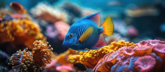 Blue and Yellow Fish in Aquarium