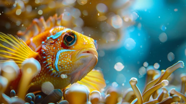 Blue and Yellow Fish in Coral Reef