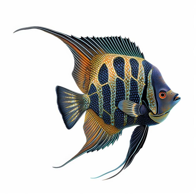 Blue and Yellow Fish on White Background A Striking Aquatic Beauty