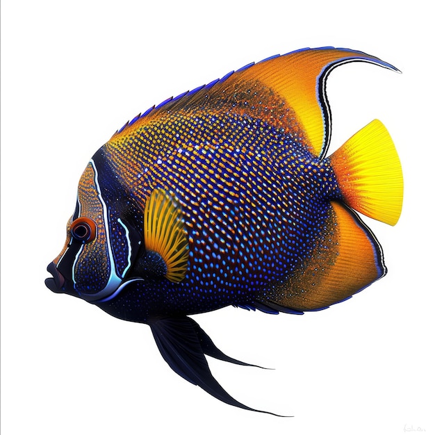 Blue and Yellow Fish on White Background