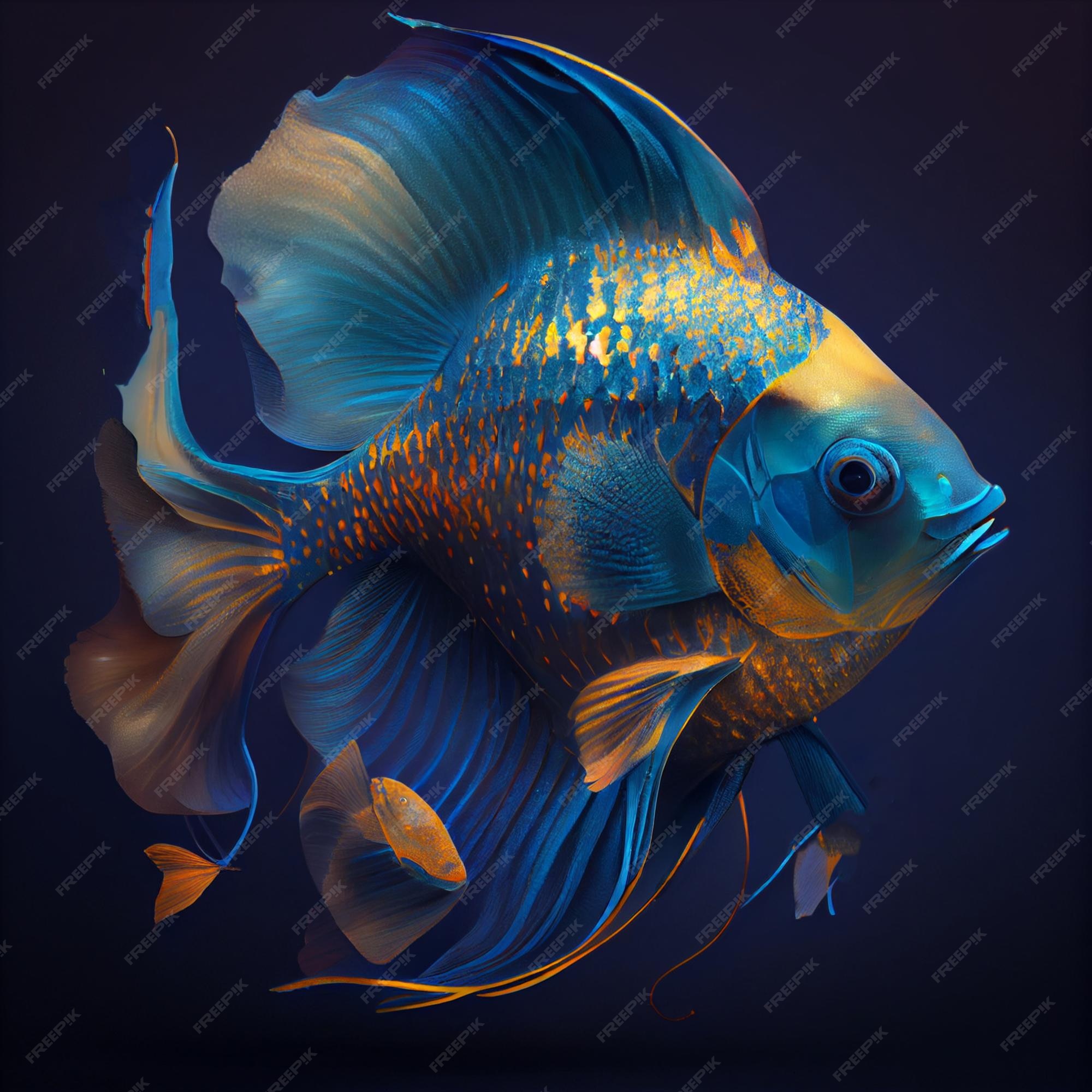 Premium Photo | A blue and yellow fish with a blue and yellow tail.