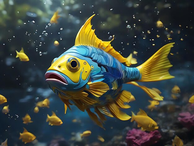Premium Photo | Blue and yellow fish with colorful fins and opened