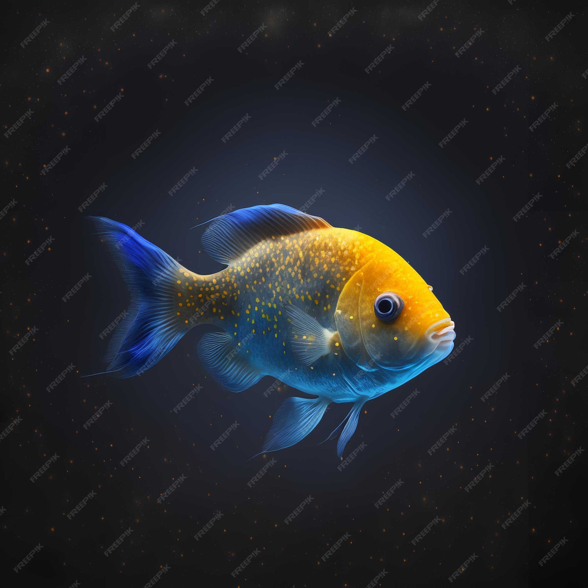 Premium Photo | A blue and yellow fish with a yellow tail in dark