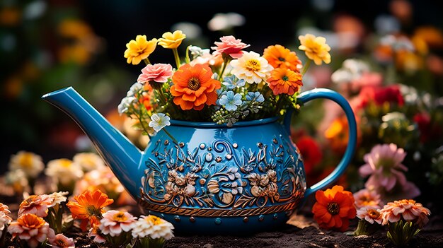 花瓶の中の青と黄色の花