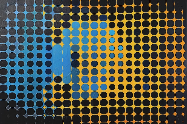 blue and yellow grid with a black background in the style of Victor Vasarely