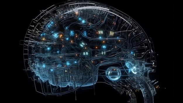 A blue and yellow image of a human brain.