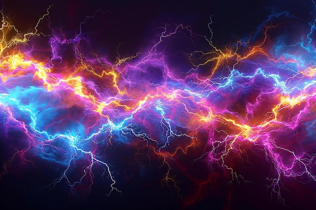 Photo blue and yellow lightning on a dark background