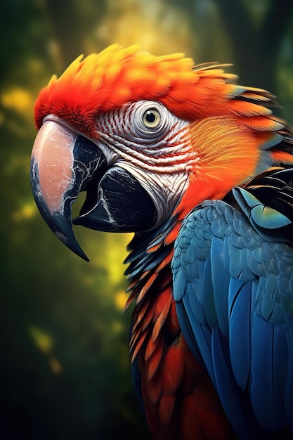 Blue and yellow macaw closeup
