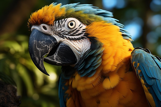 파란색과 노란색의 아카오 무새 아라 아라라우나 아라라카인데 콜롬비아 종 남아메리카 라틴 아메리카
