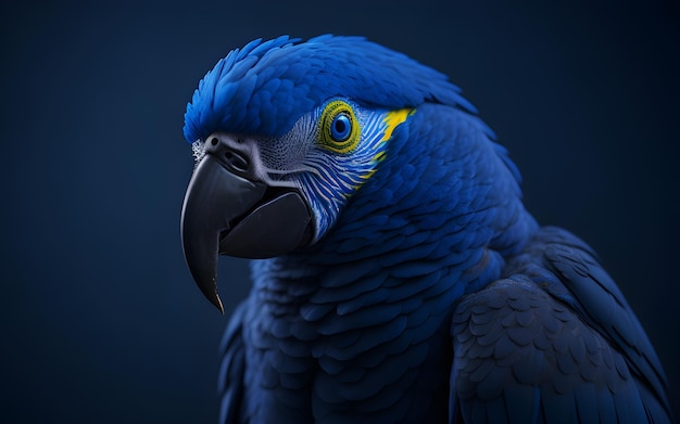 A blue and yellow macaw with a blue face