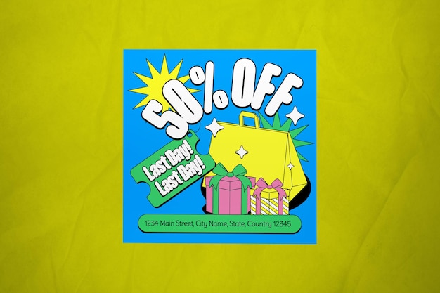 Blue Yellow Maximalist Christmas Sale Banner