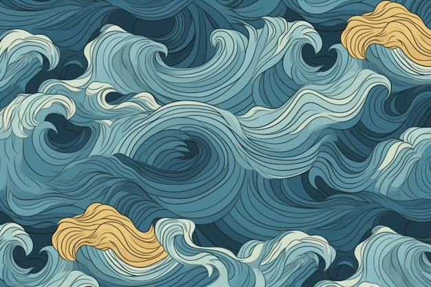 A blue and yellow ocean waves background.