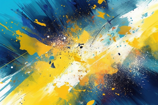 A blue and yellow painting with a blue background and yellow paint.