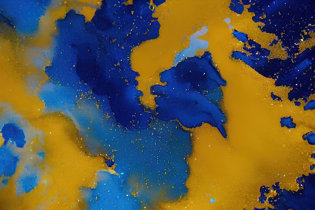 A blue and yellow painting with the word love on it.