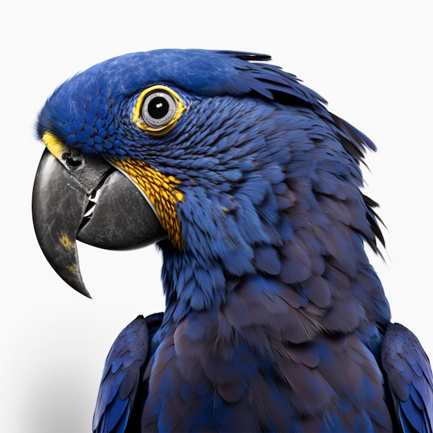 A blue and yellow parrot with a black beak.