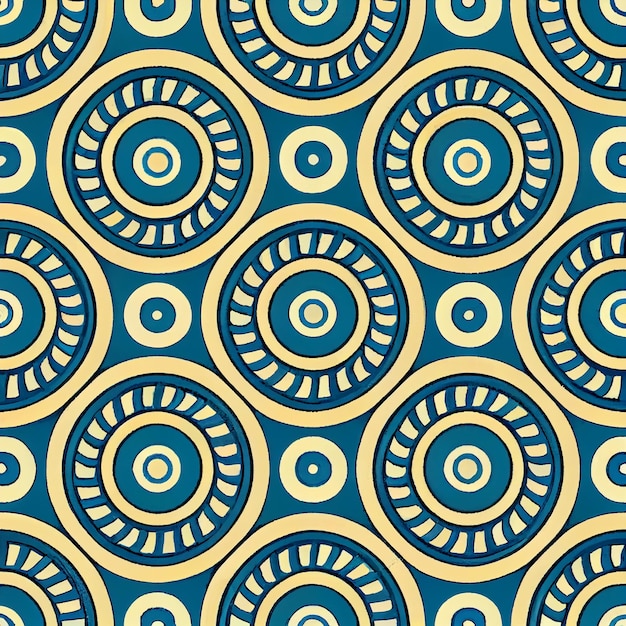 A blue and yellow pattern with circles and circles generative ai