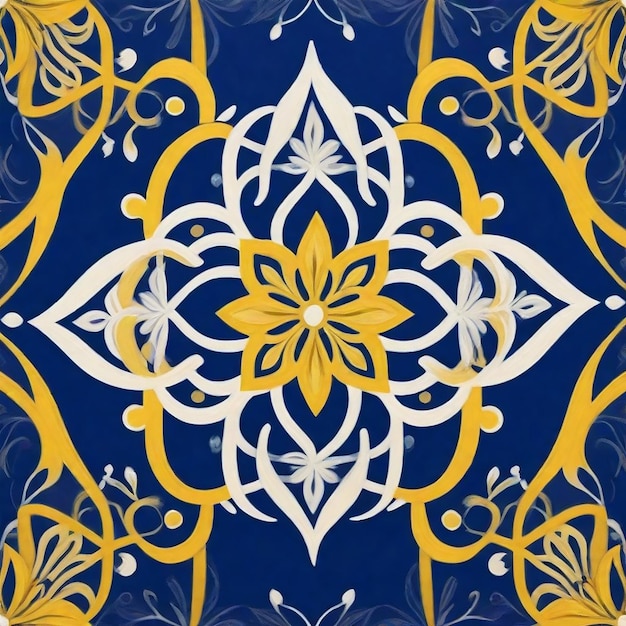 a blue and yellow pattern with a design that says quot the word quot on it