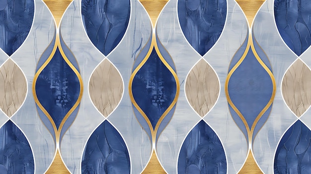 a blue and yellow patterned wall with a blue and gold design