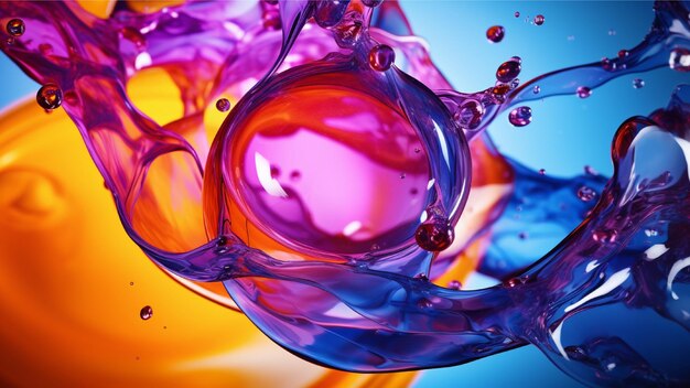 Blue Yellow Pink Wavy Splash Colorful Liquid Background