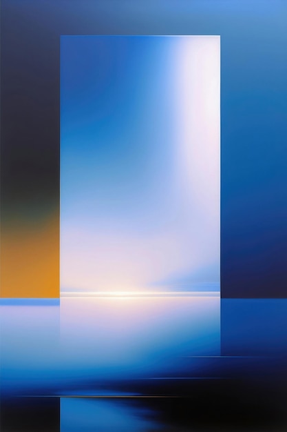 A blue and yellow poster of an abstract mystical rectangle mirror
