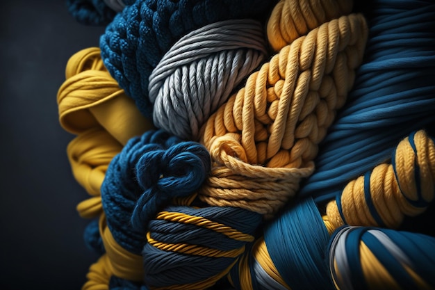 Blue and yellow ropes ukrainian color background Generative AI