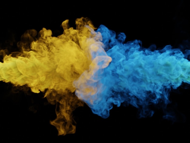 Blue and yellow smoke 3d render