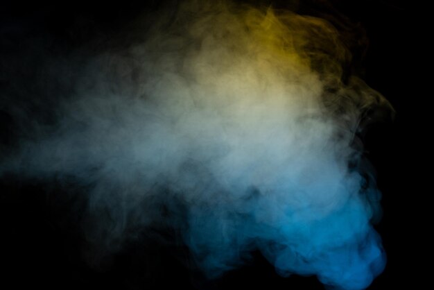 Blue and yellow steam on a black background