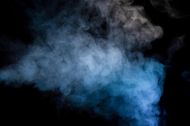 Blue and yellow steam on a black background