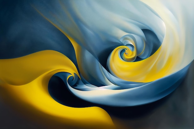 Blue and yellow swirling fluid art abstract background 2d illustration