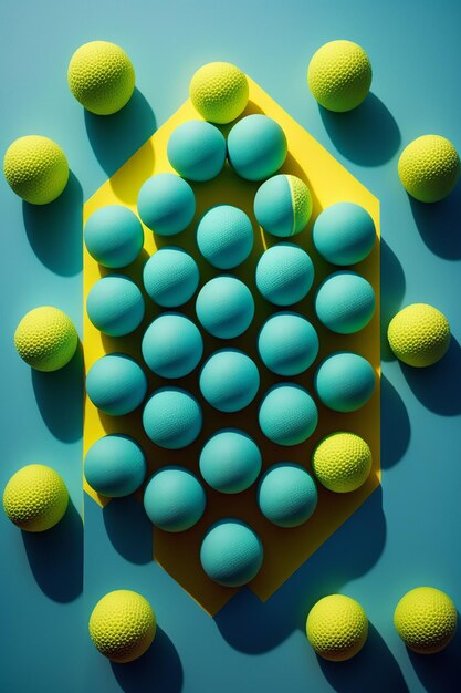 Photo a blue and yellow tennis balls are on a blue background.