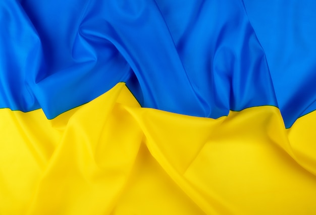 Blue-yellow textile silk flag of the state of Ukraine