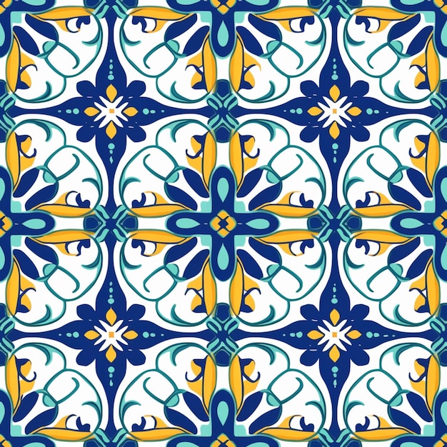 A blue and yellow tile with a bird on it generative ai