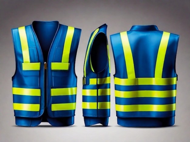 a blue and yellow vest with a blue vest that says