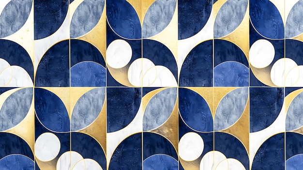 a blue and yellow wall with circles and a white circle