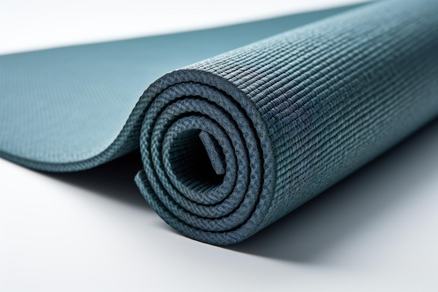 Premium AI Image  A blue yoga mat is rolled up on a white surface