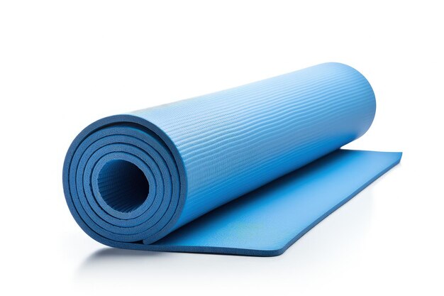 Blue yoga mat on white background with clipping path