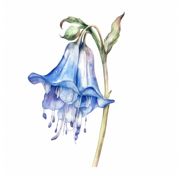 Цветок синего колокола, изображенный в аквареле