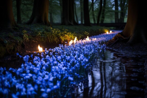 Photo bluebell petals and glows