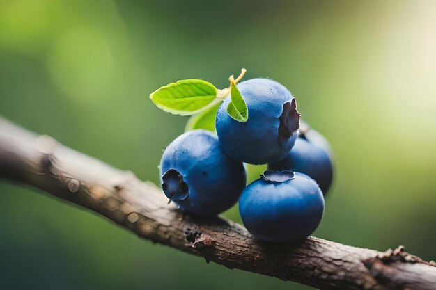 写真 ブルーベリーは木の枝の間にあります。