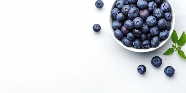 Blueberries in a bowl on a white background copy space