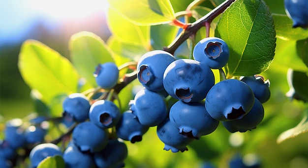 Blueberries on a branch Blueberries on a branch Blueberries on a blue background