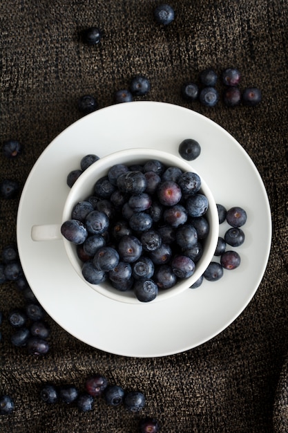 Blueberries in a cup top view